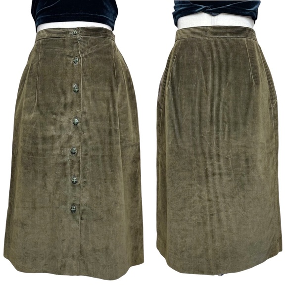 Vintage Dresses & Skirts - Vintage 70s Green Corduroy Button Through ILGWU Made Skirt